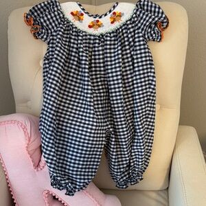 Classic Whimsy Navy Gingham Smocked Long Bubble